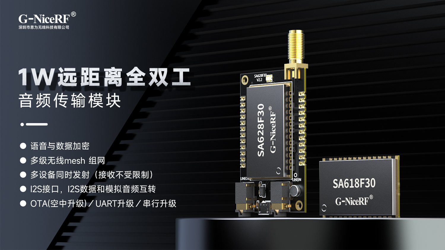 sa628f30:1w远距离无线传输数据加密i2s接口多设备发射音频模块