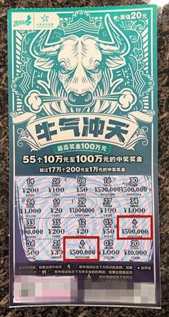 顶呱刮新票刮出百万大奖 无锡购彩者新年"牛气冲天"