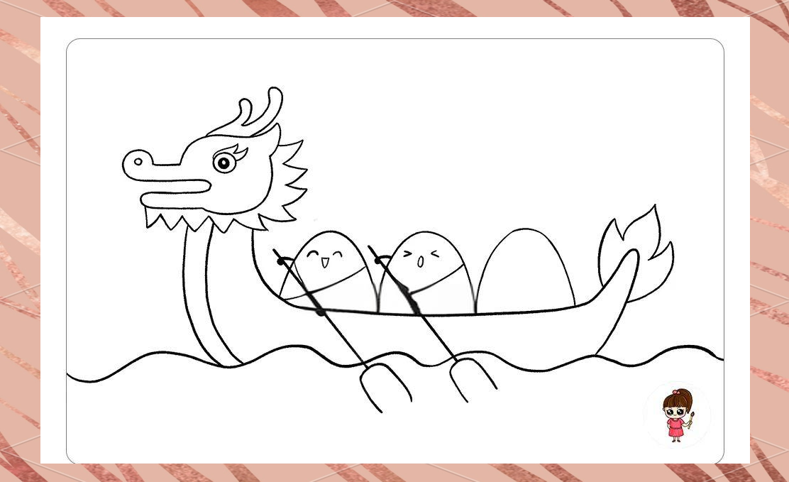 端午赛龙舟简笔画,用线条画出一片端午风情