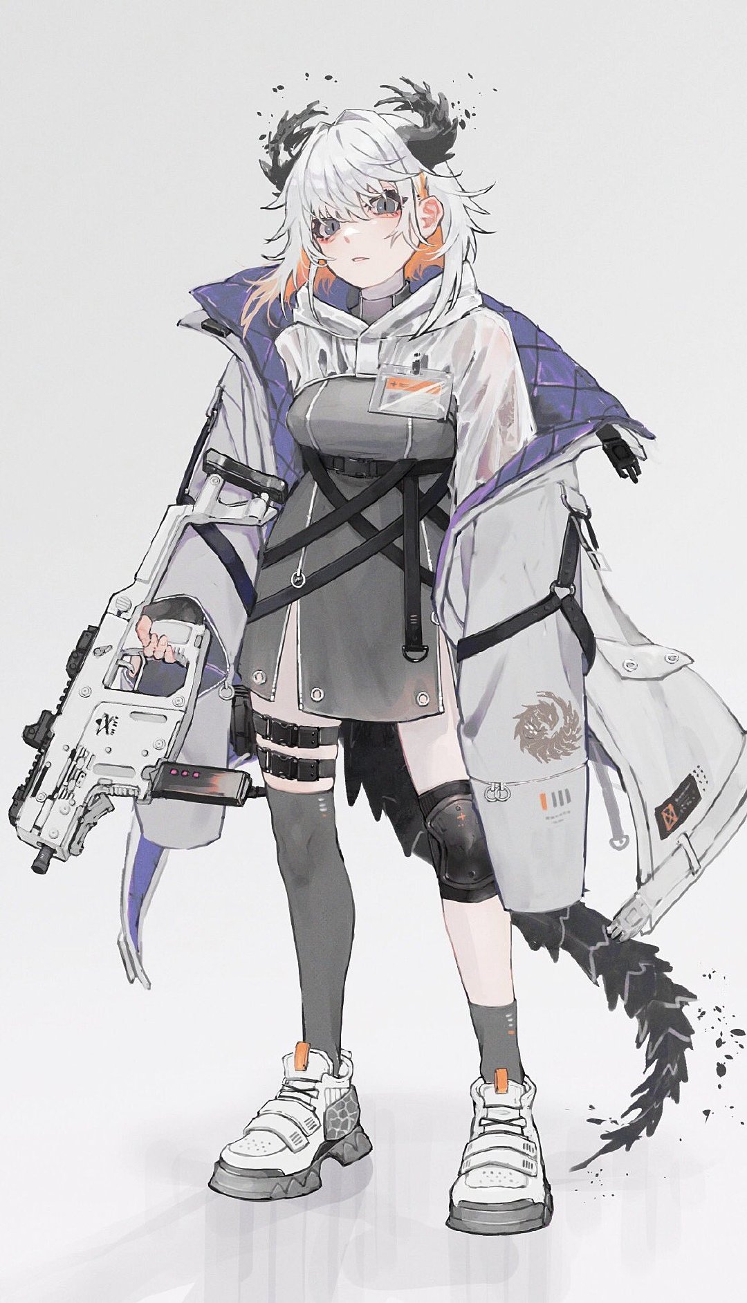 画师「ゆづひ」作品欣赏:用色淡雅的机能风白发酷 girl 人物插画