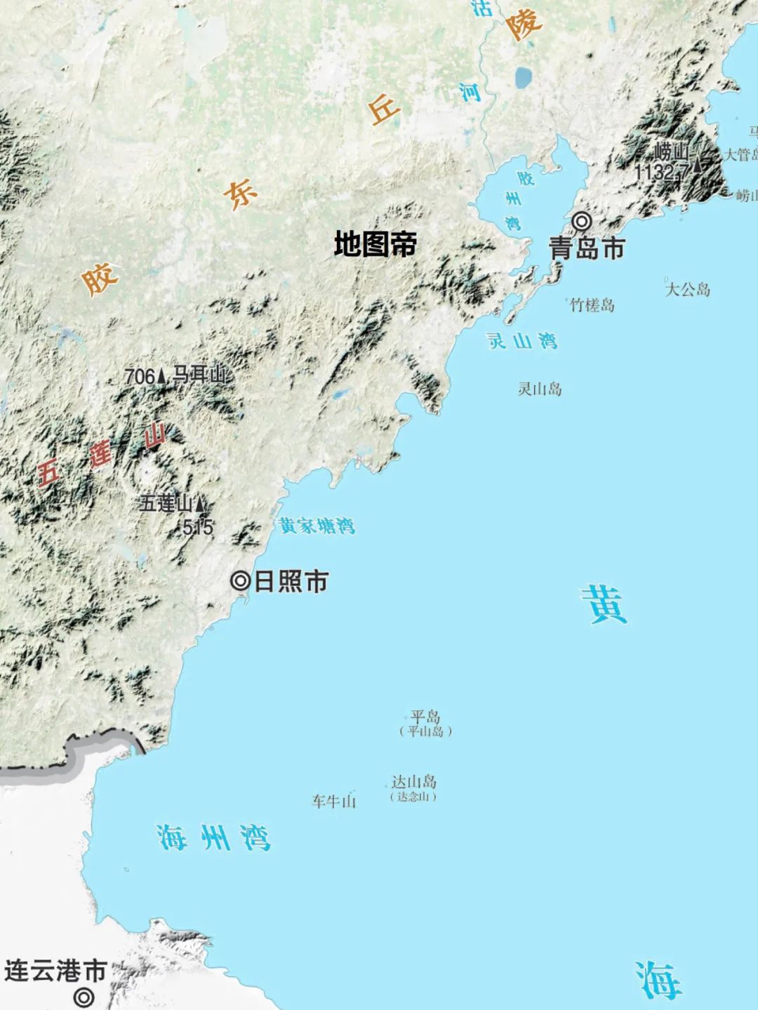 中國各省地形圖-山東省