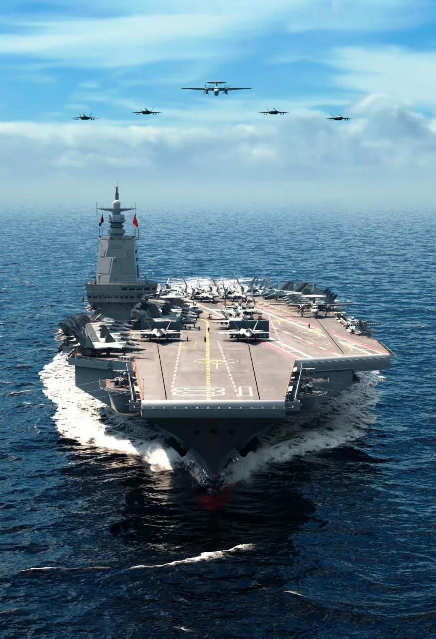 003电磁弹射航母服役效果图,作者:高山