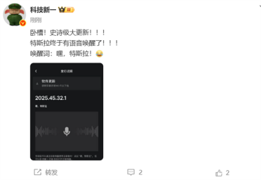 终于有语音唤醒！特斯拉史诗级大更新 车主：终于等到了