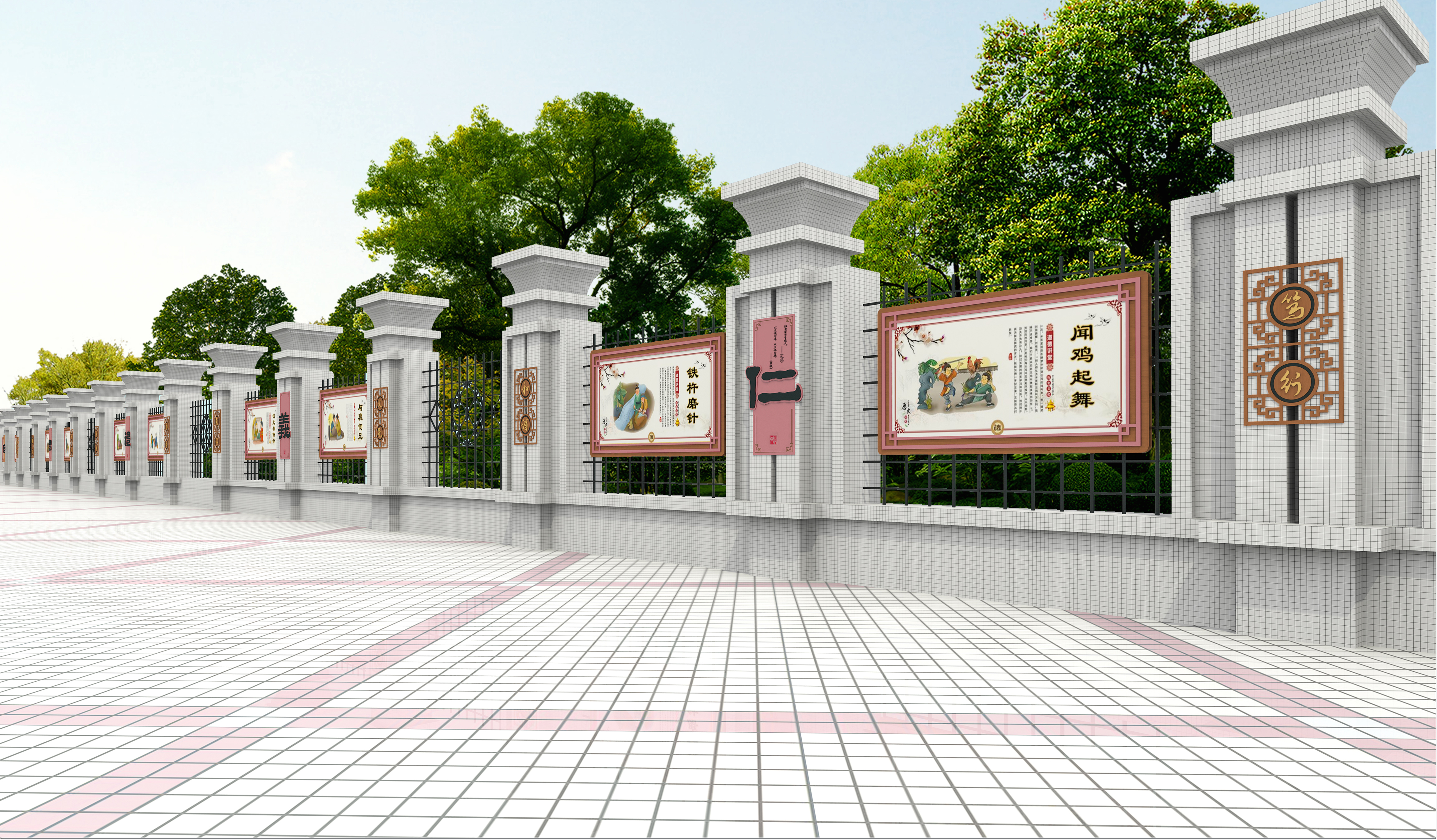 校品数科|学校围墙文化设计,展示墙壁上的艺术