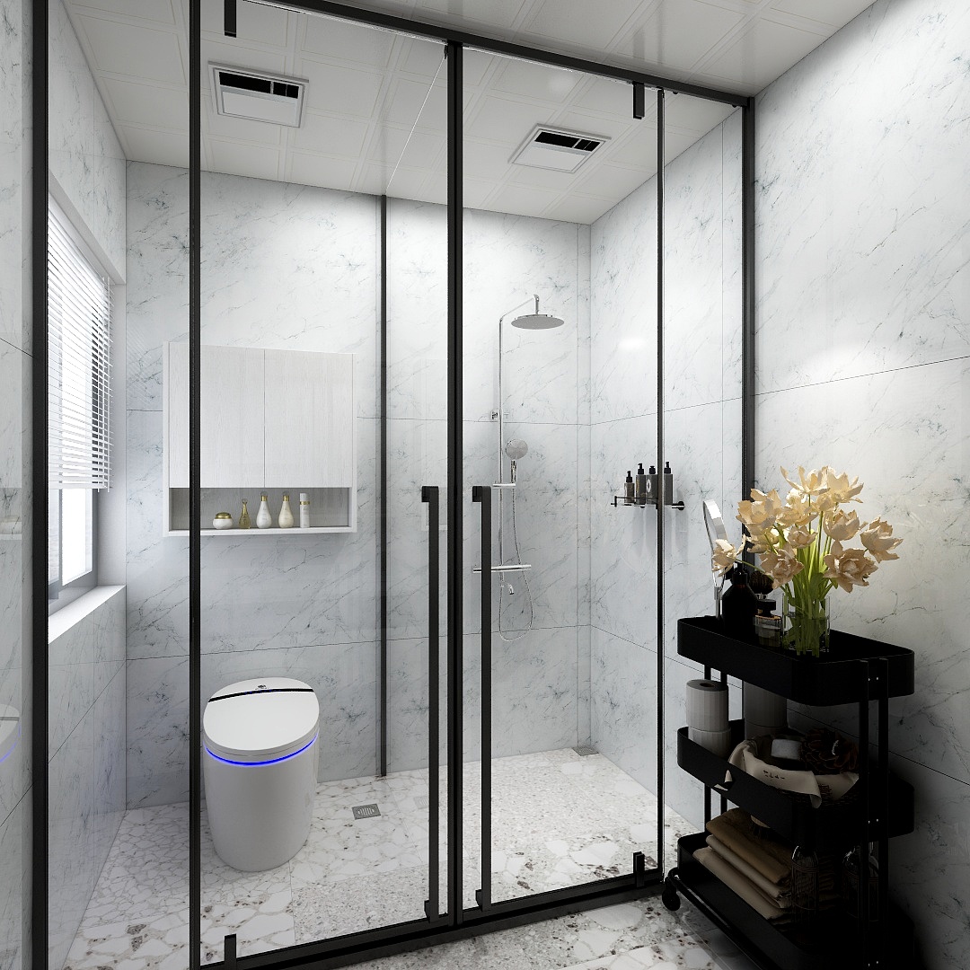 t字型淋浴房全封顶设计,拔高了浴室气场的同时,做到了隔潮隔臭,真正