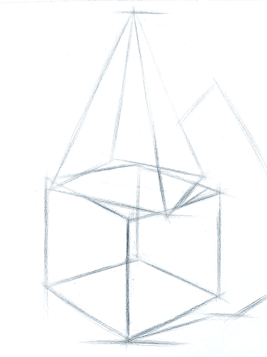 石膏几何体素描教程:四棱锥与正方体详解