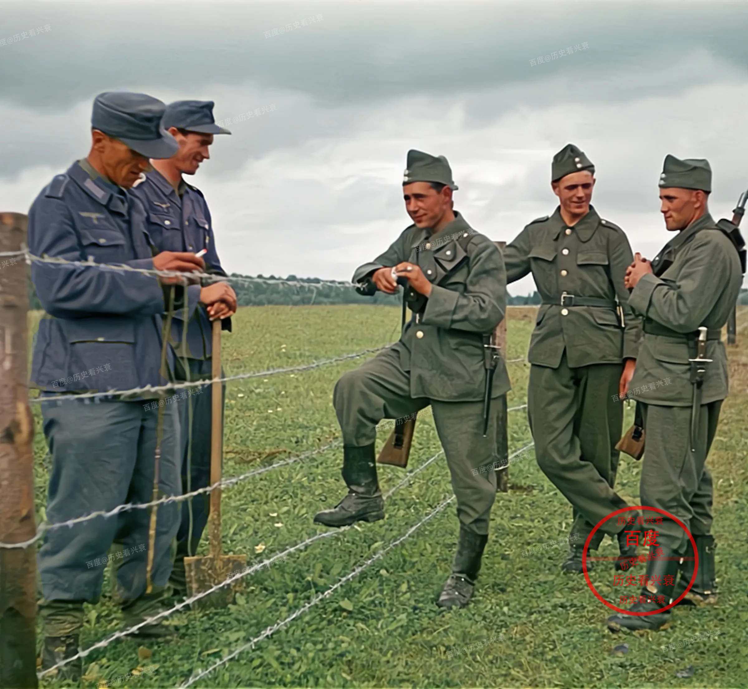 老照片:纳粹德国二号人物戈林,二战时期德国与瑞士边境上的军人