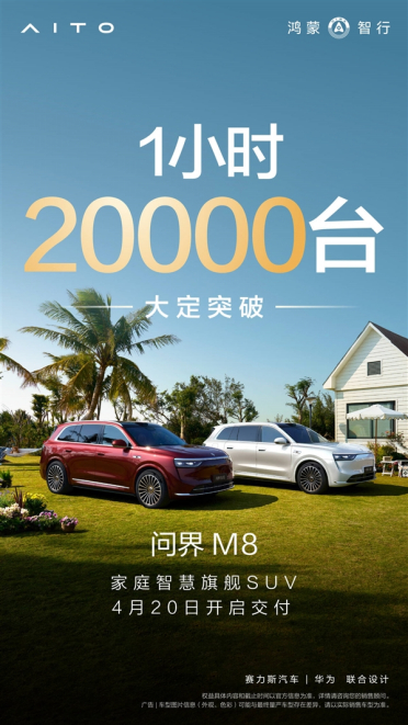 重新定义大定时间单位！全新问界M8一小时订单突破20000台