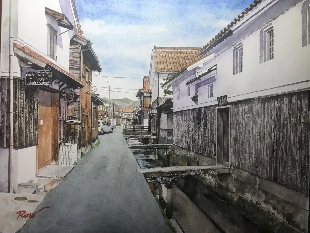 水彩|一抹暖阳 水彩风景 水彩街道 日本画家竹内柔