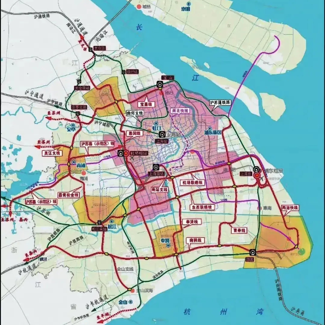 2035上海市域铁路规划图,市内坐着火车去旅行,投资置业亦可参考