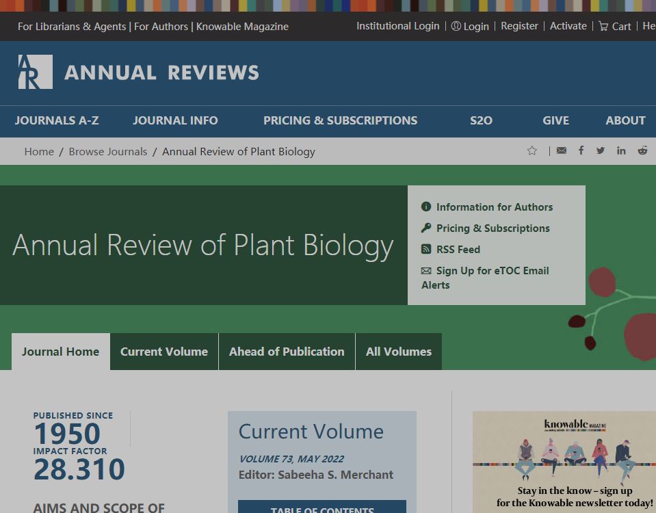 annual review of plant biology是几区,是不是预警期刊