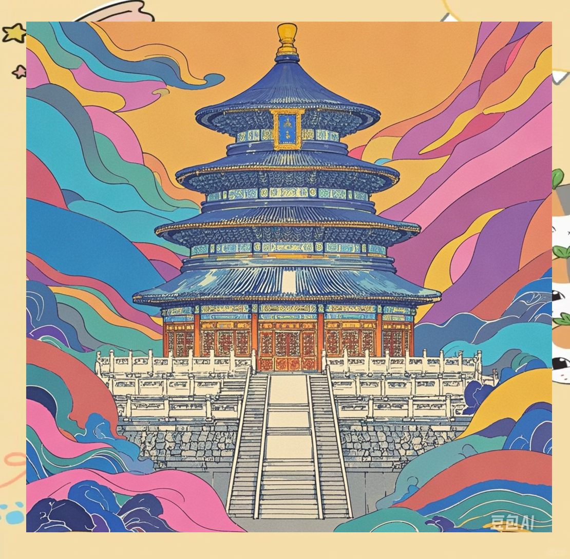 这种色彩的搭配不仅使得古建筑更显生动活泼,而且强化了建筑的整体