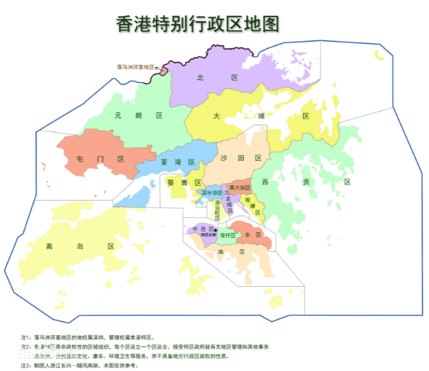 因此按照香港18区与分别所属的香港岛,九龙半岛,新界划分情况,也是