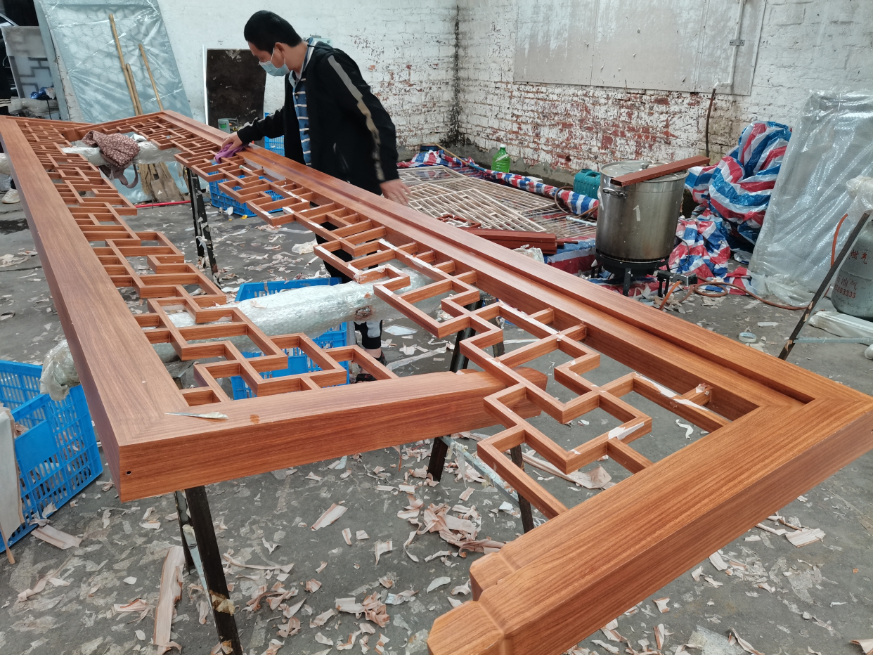 长廊冰裂纹铝挂落 棕色铝挂落万字格