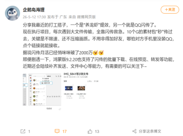 腾讯QQ闪传月活数破2000万！10GB文件飞速传输 不压缩