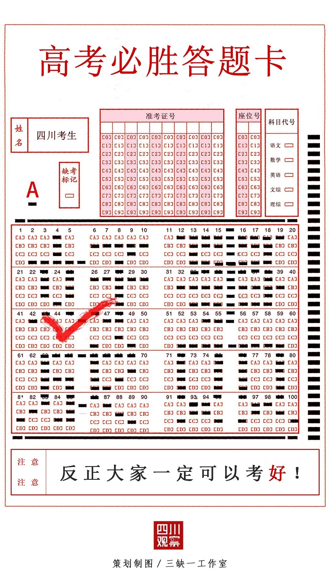 考场上,请正确填涂答题卡!