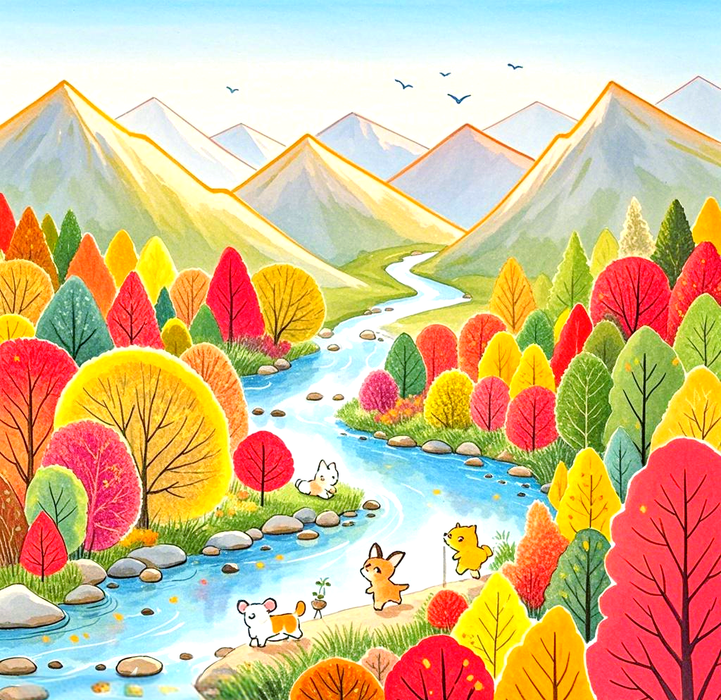 在画背景时,可以选择使用淡蓝色或浅紫色等色彩来表示秋天的清晨天空