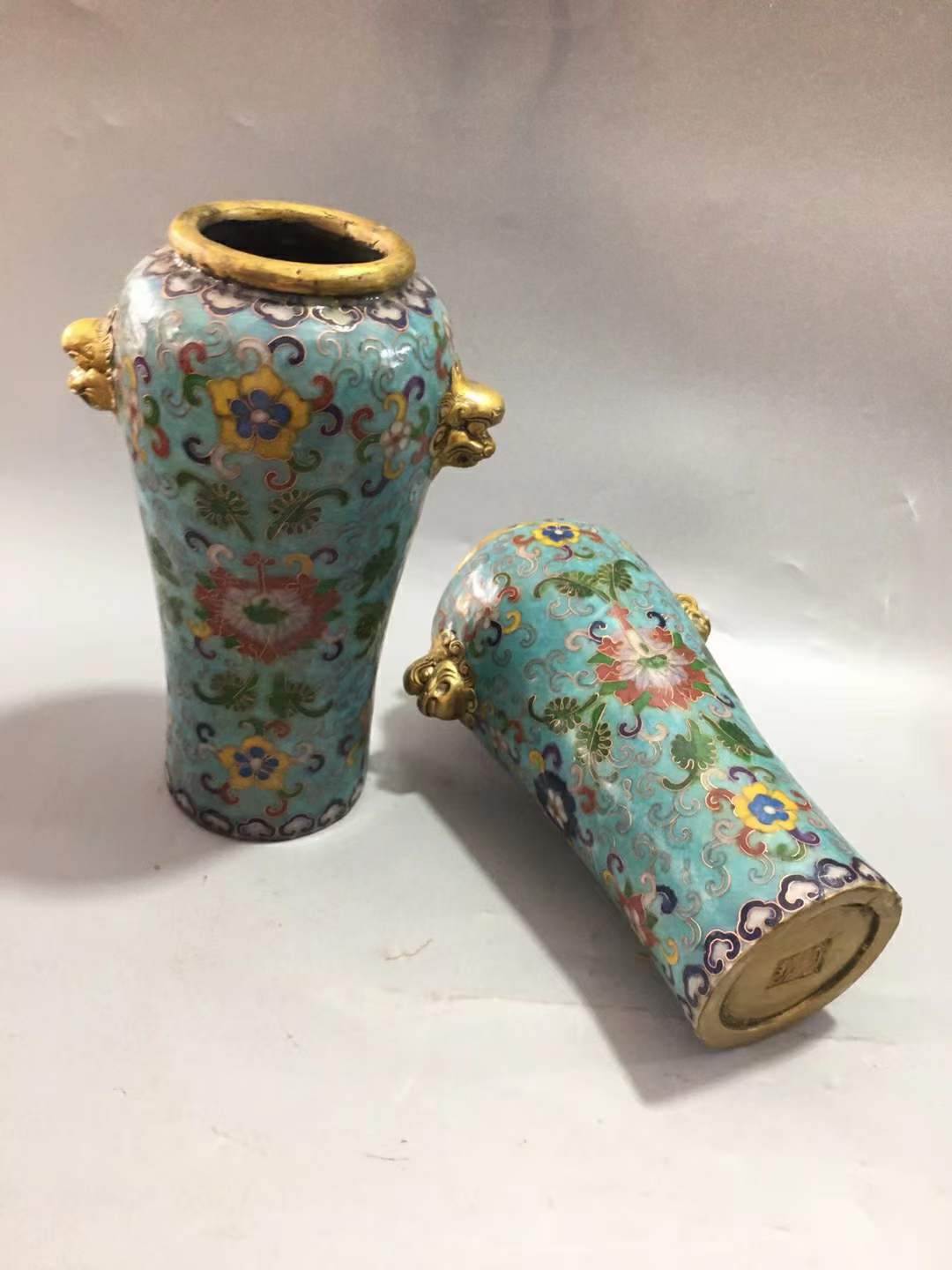 铜胎掐丝珐琅狮耳朵花瓶「旧藏」高23cm口径8cm