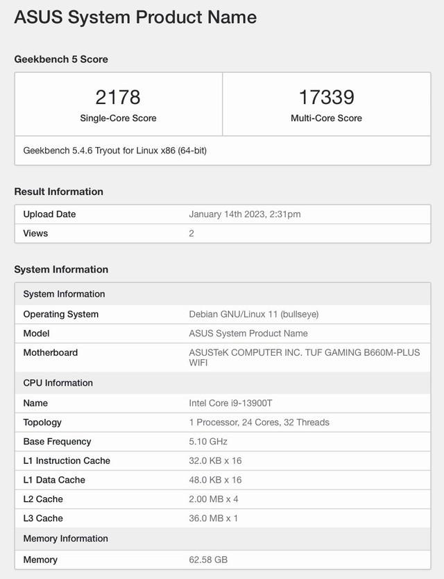 英特尔i9-13900t处理器跑分曝光 功耗35w