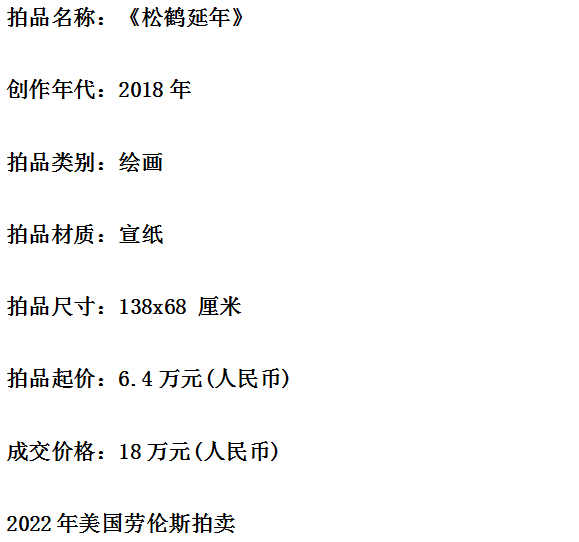 著名书画家马涛作品《松鹤延年》以18万元成交