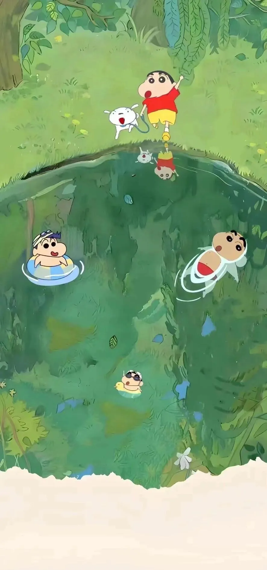 蜡笔小新风格绿色治愈壁纸