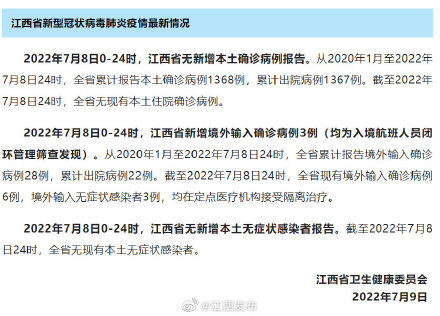 7月8日0-24时,江西通报新冠肺炎疫情情况