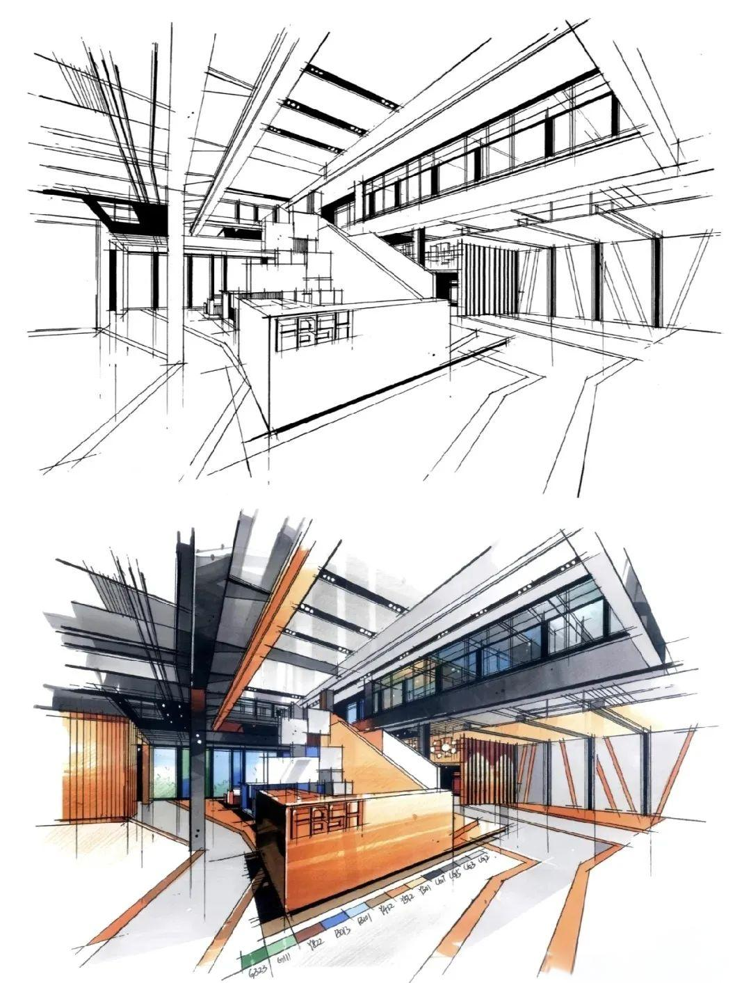 收藏!多种室内设计手绘线稿与上色效果图合集
