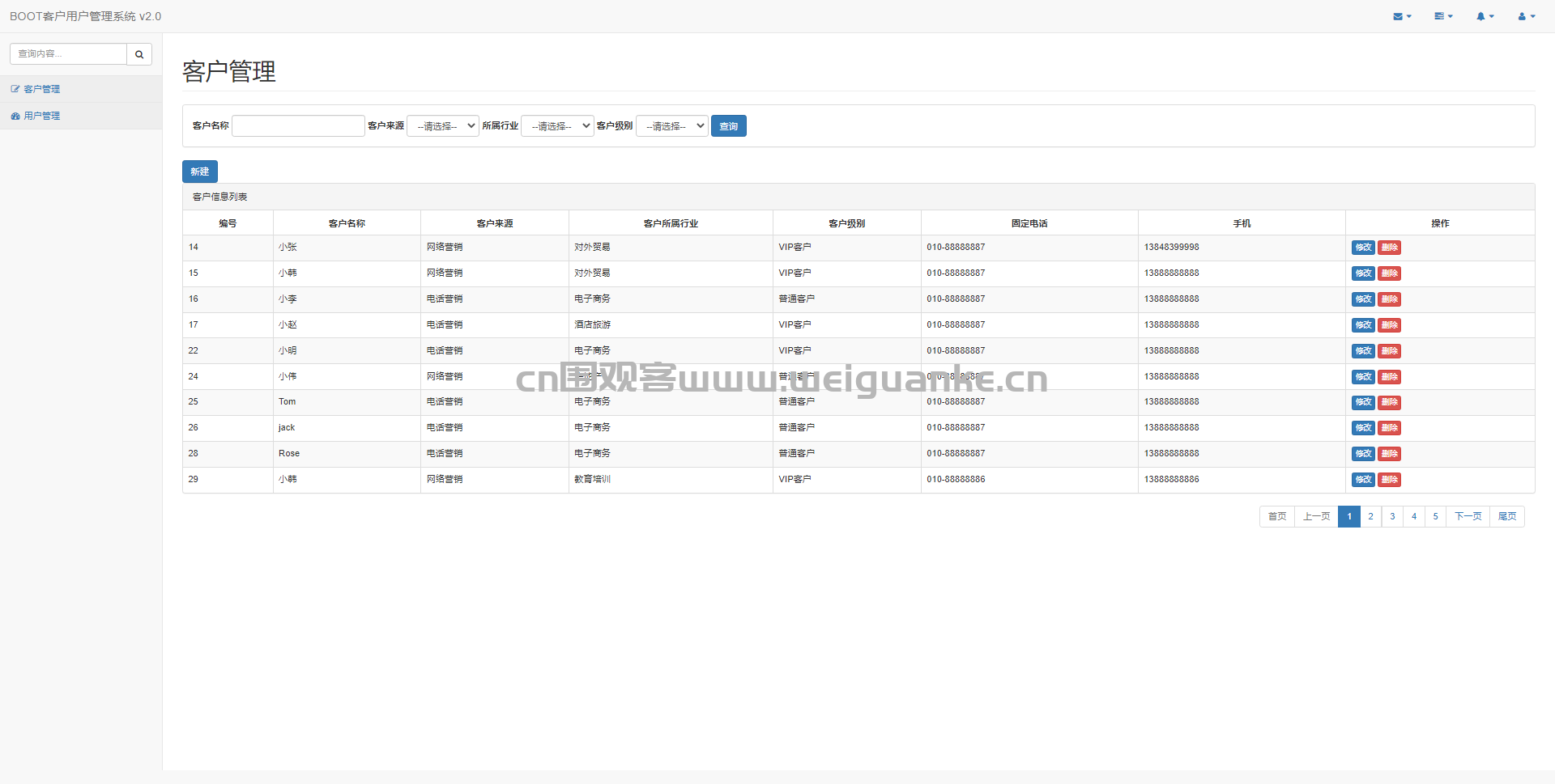 客户用户管理系统ssm企业公司客户信息java jsp源代码