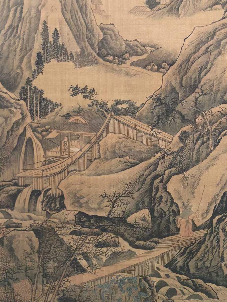 王维,精品绢本《山水画》尺寸:72cmx141cm