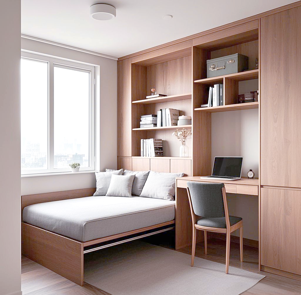 例如,可以将书房与客房巧妙结合,通过放置一张可折叠的沙发床来实现这