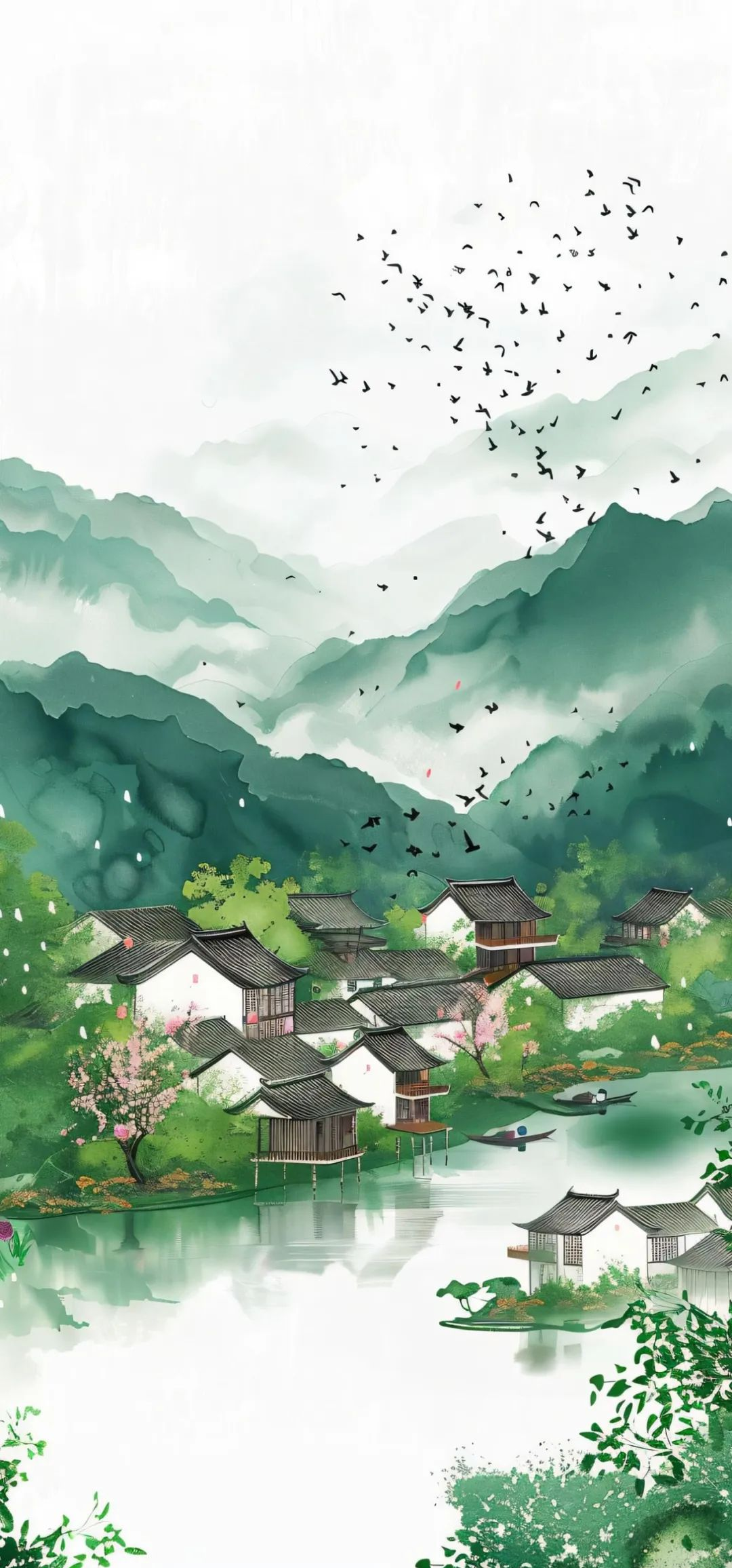 精选中国风山水田园插画壁纸,感受诗意的宁静与淳朴