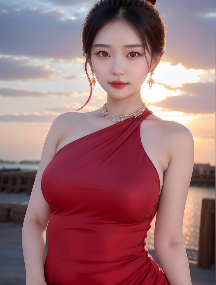 ai绘画美女:红色佳人,气质完美