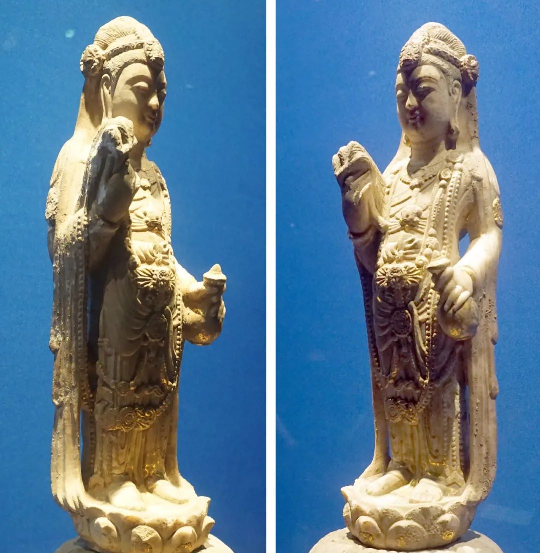 北周石雕贴金彩绘观音像