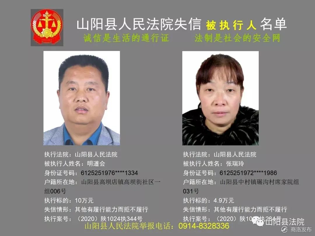 山阳县人民法院曝光一批失信被执行人(附详细名单)