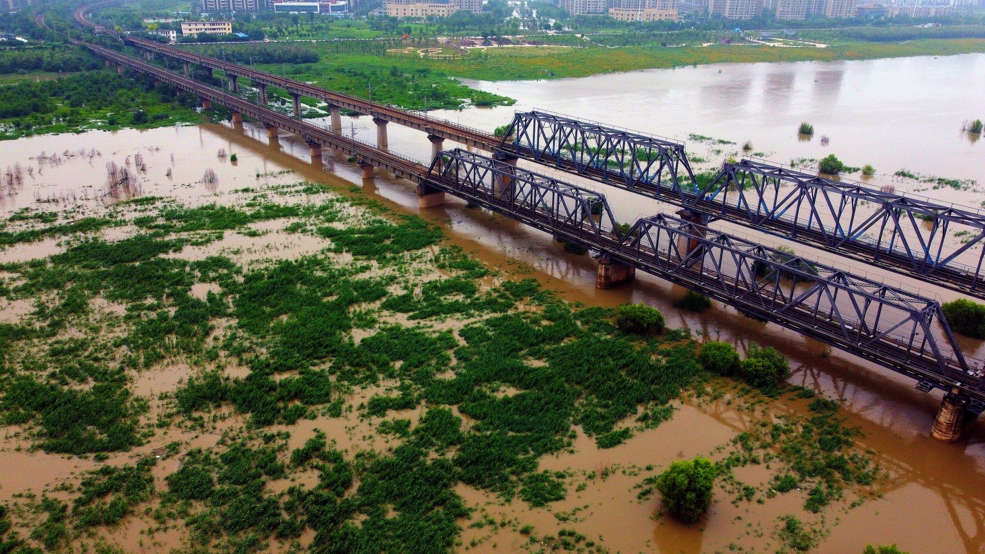 汛期航拍:千里淮河蚌埠段