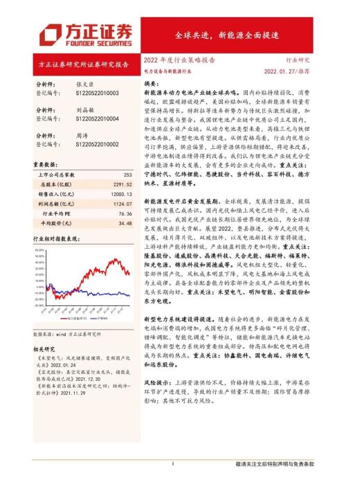 【方正电新】2022年度策略报告：全球共进，新能源全面提速