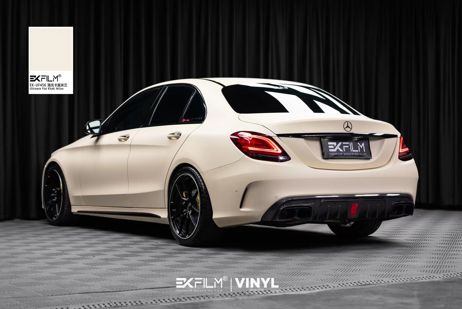 奔驰c-ekfilm改色膜绸缎卡其米兰,温柔气质色