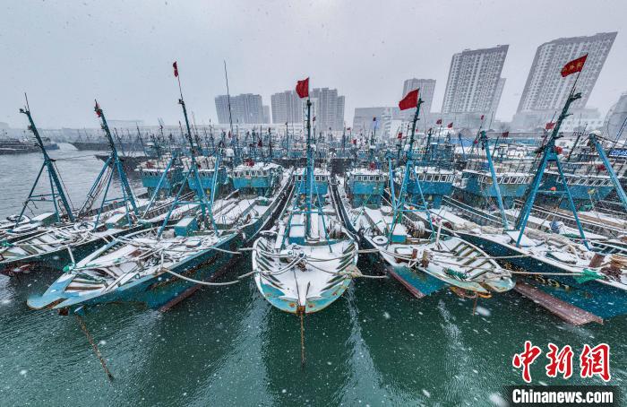 山东荣成:渔船靠港躲避风雪