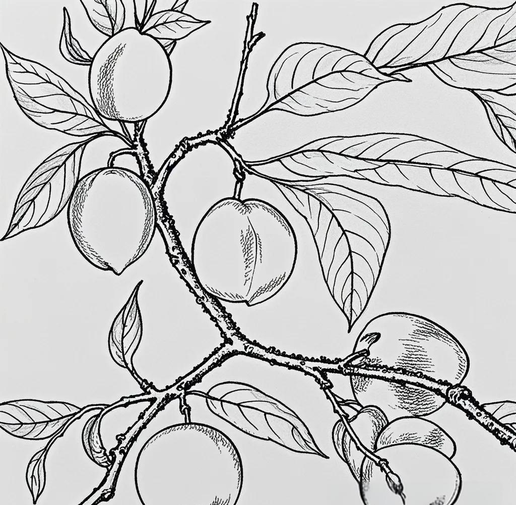 桃树简笔画线稿图绘画技巧详解