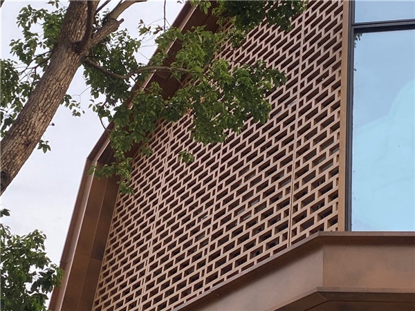 中式艺术回字格铝花格 木纹热转印铝花格