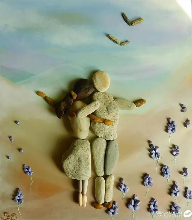 30幅鹅卵石组成的创意艺术画,惊艳