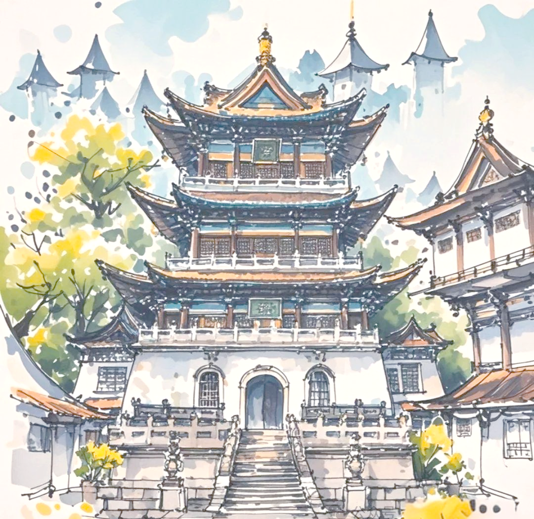 古风建筑马克笔手绘,探寻岁月的艺术之美