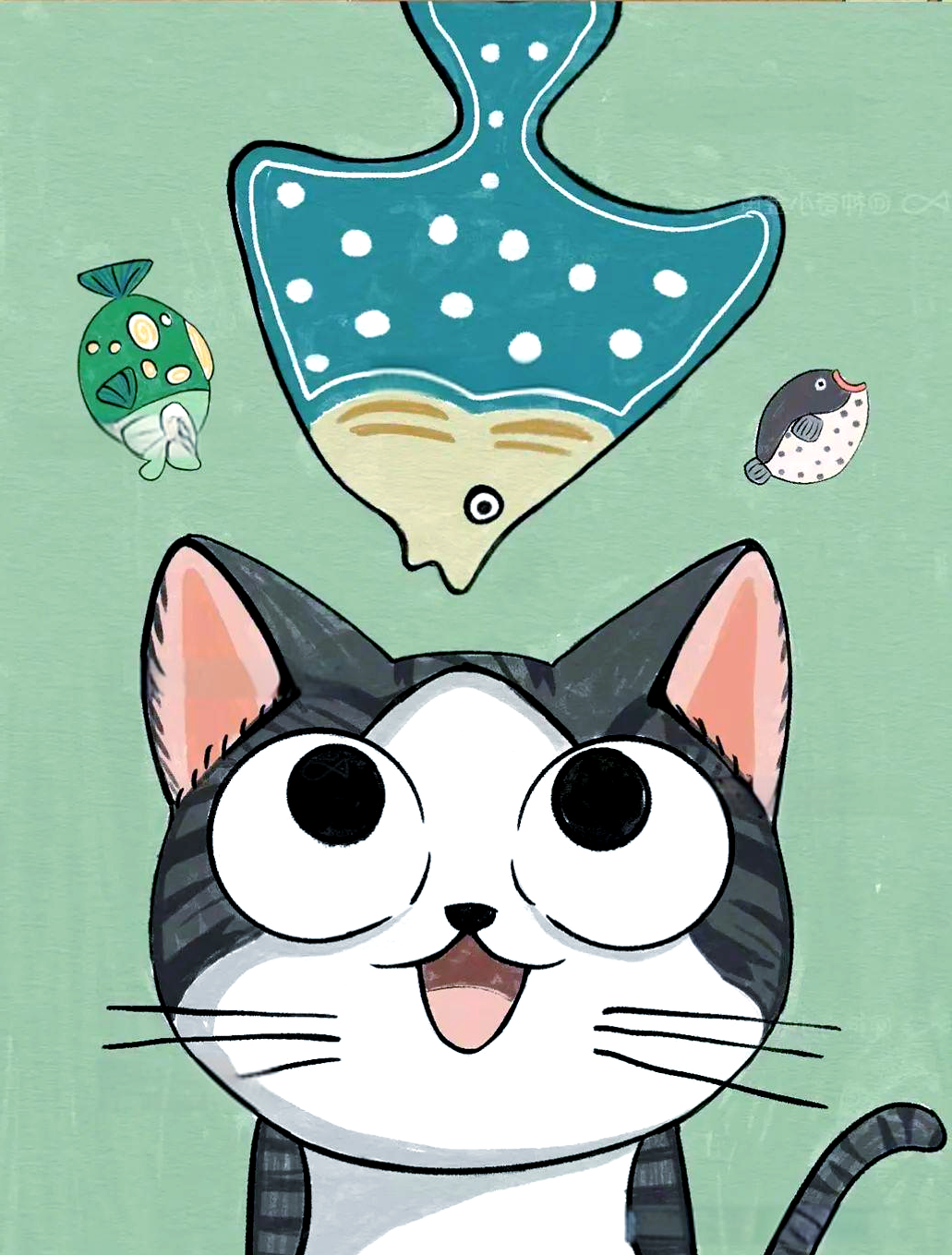 儿童简笔画教程:《小猫与鱼》的温馨场景