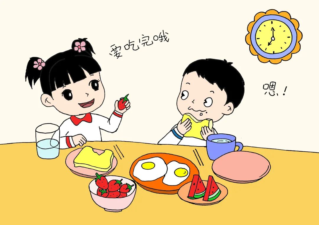 姐弟两人用早餐,光盘行动记心间