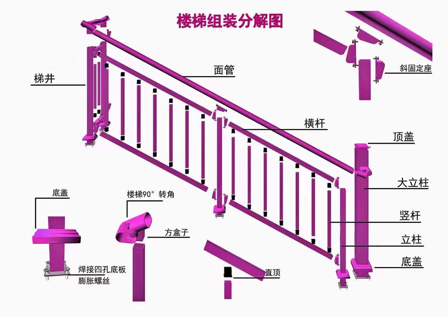 锌钢楼梯扶手组成件