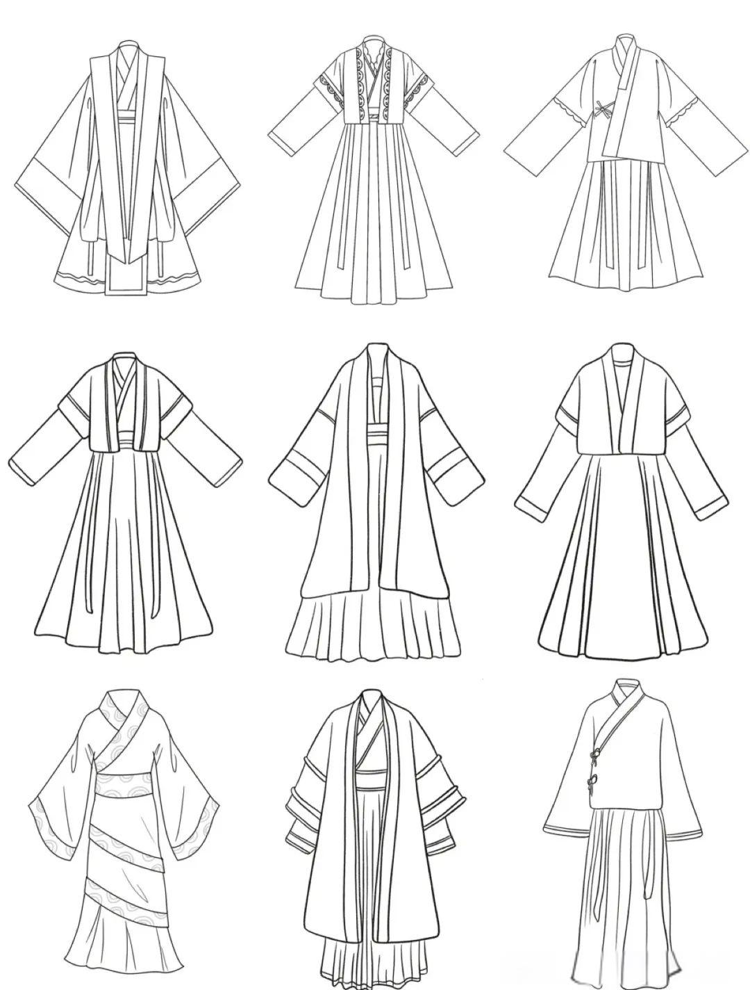 众多精致国风汉服款式图线稿,领略传统服饰魅力!