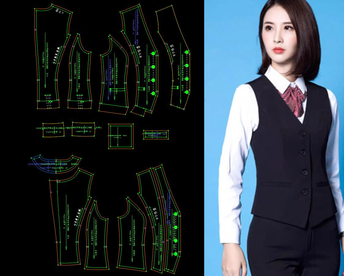 1078女西服马甲职业装背心制版放码推板