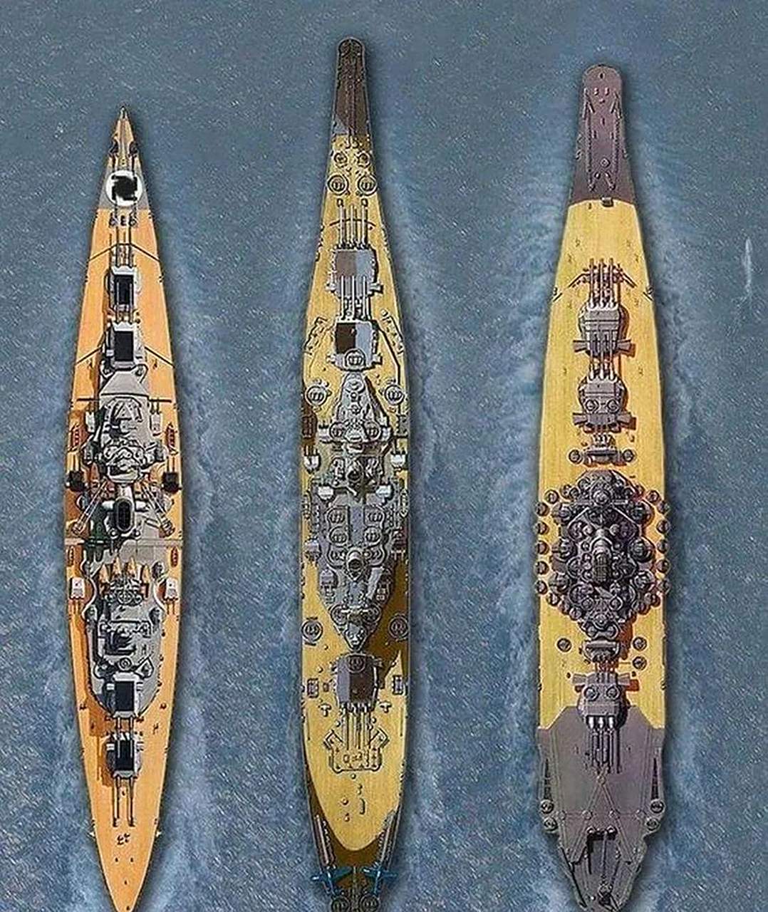 美日德三国二战期间最强战列舰对比,大和最宽,俾斯麦最像个梭子,个人