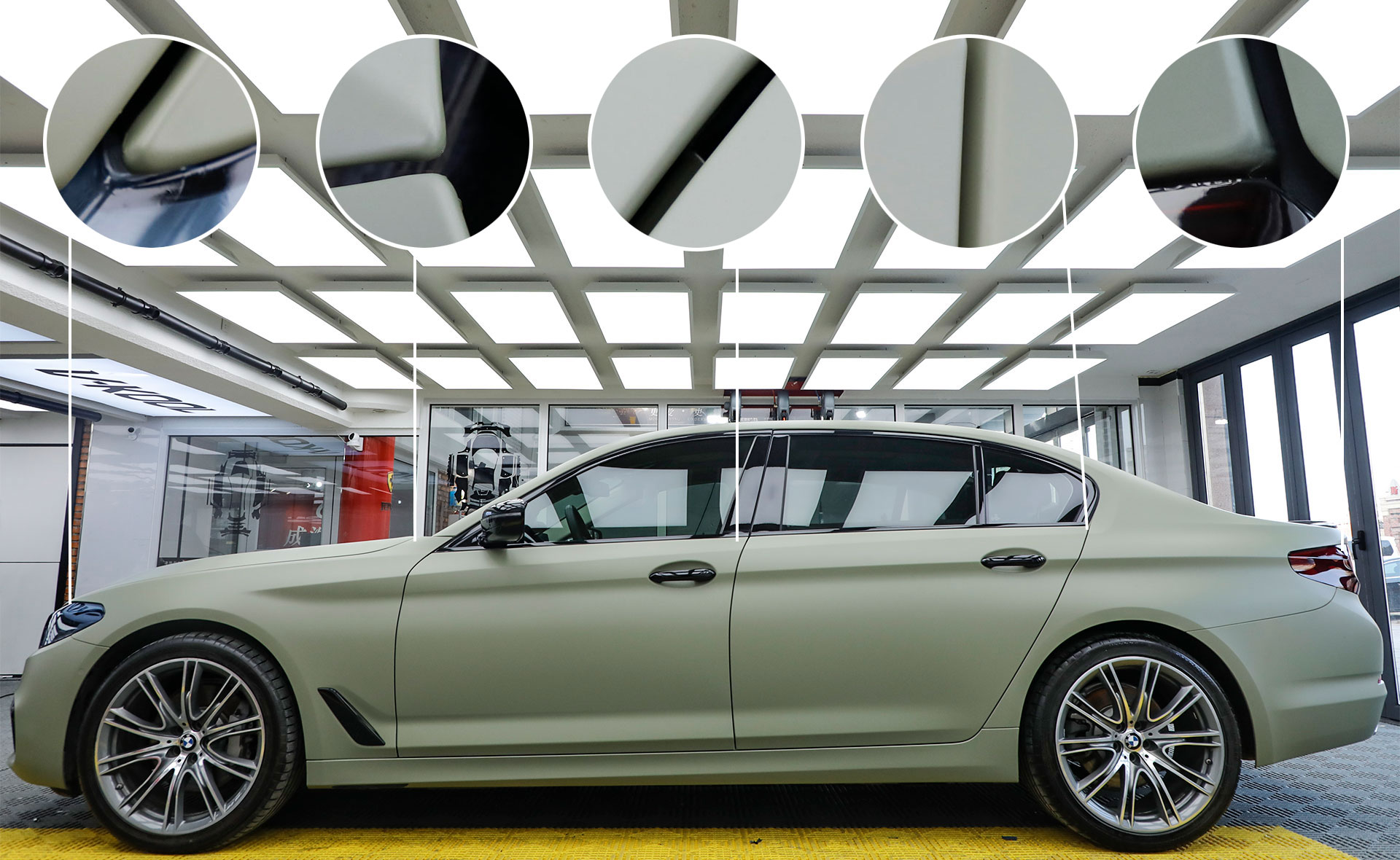 车身改色|宝马 530li,优雅帅气的颜色绸缎卡其绿