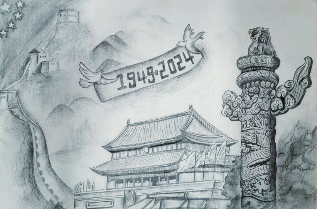 龙口一中东校绘画大赛:学子妙笔赞颂祖国